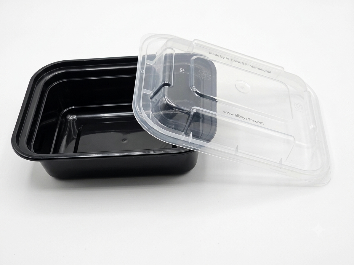 Fun Plastic Microwavable Rectangular Black Containers with Clear Lids 12oz [5pcs x 1pkt]