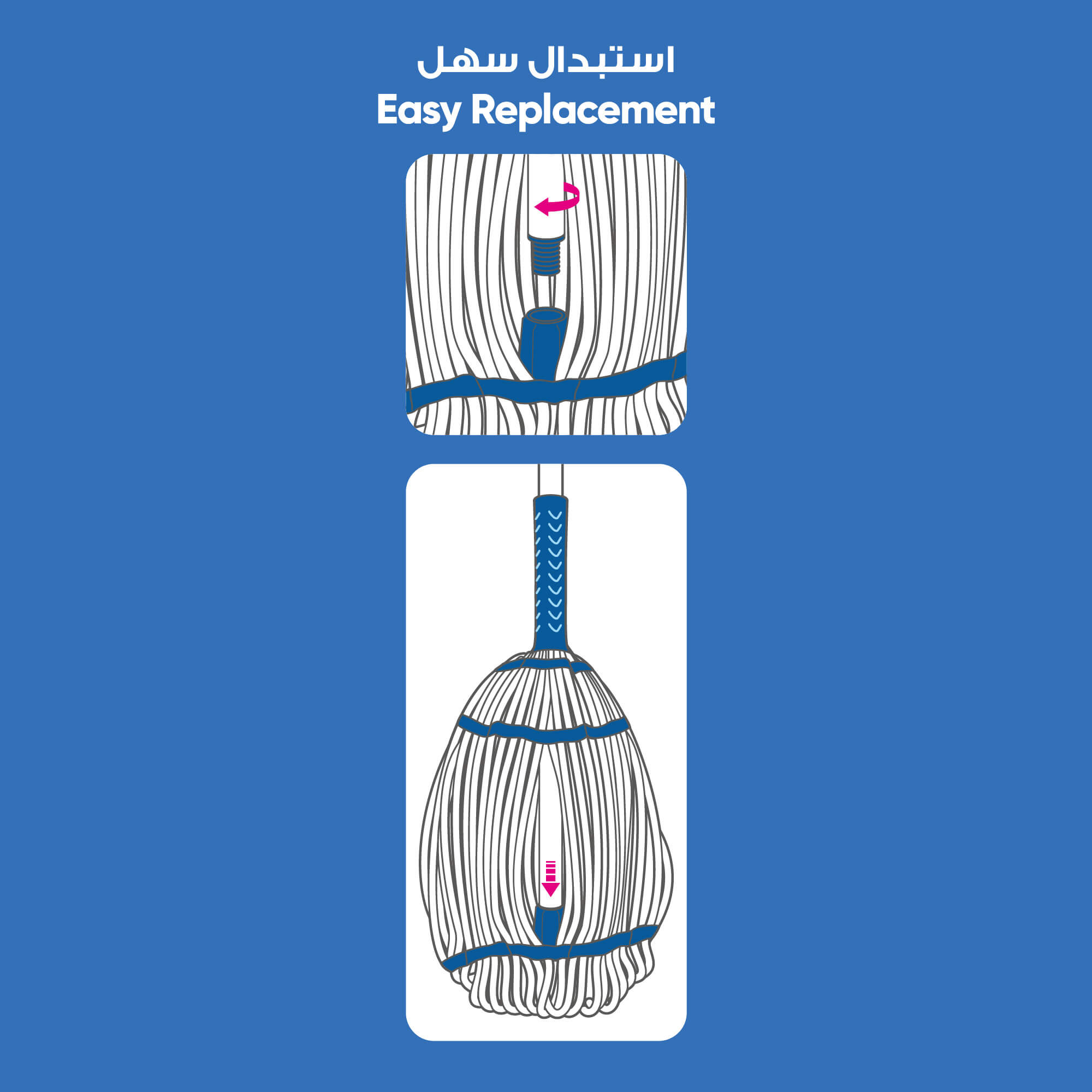 Bcleen Microfiber Twist Mop 130cm with Metal Handle and Self-Locking Function [1pcs]