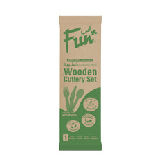 Fun Wooden Cutlery Set Paper Wrap with Napkin [1set x 1pkt]