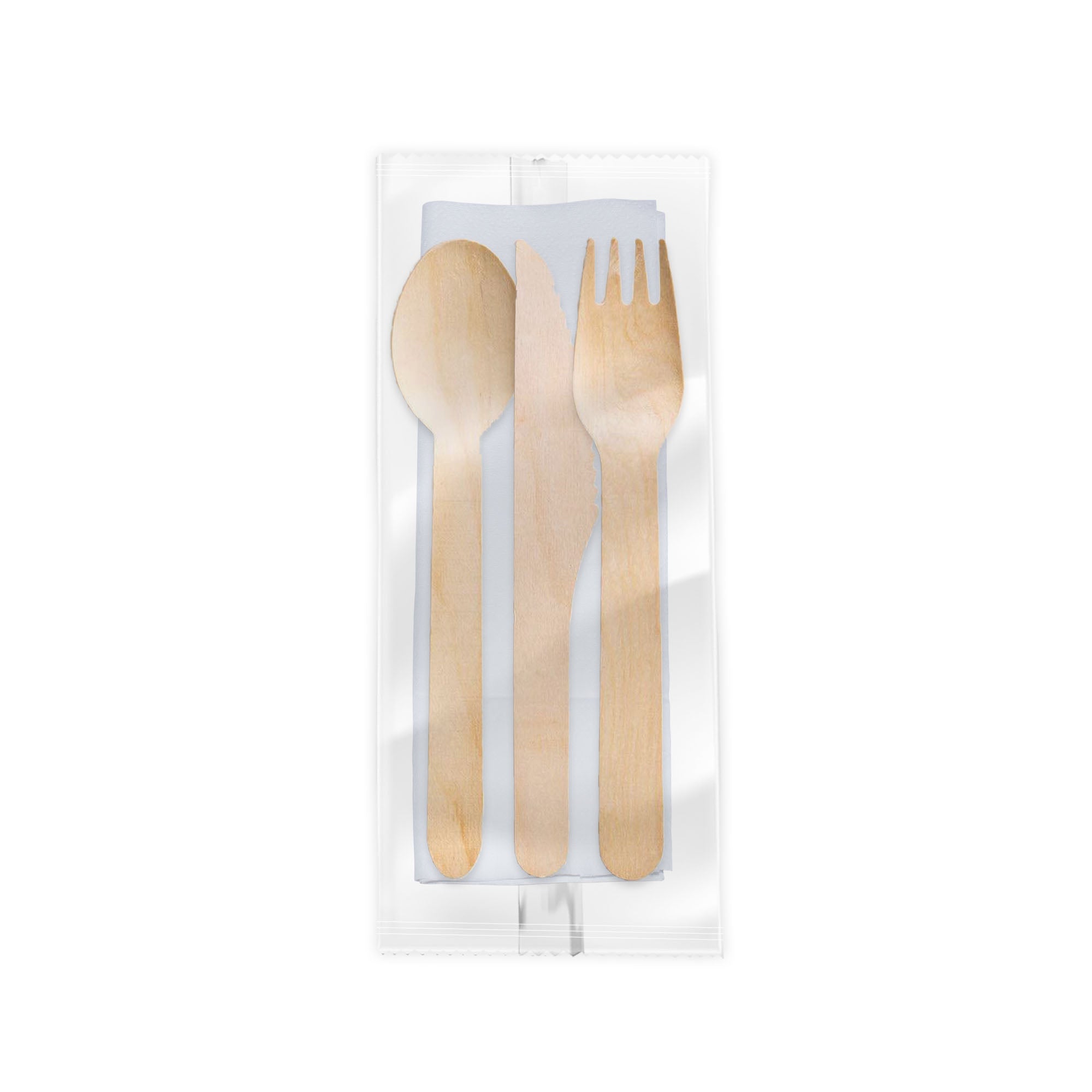 Al Bayader Premium Wooden Brown Set (Napkin+Spoon+Fork+Knife) Plastic Wrapped [500sets]