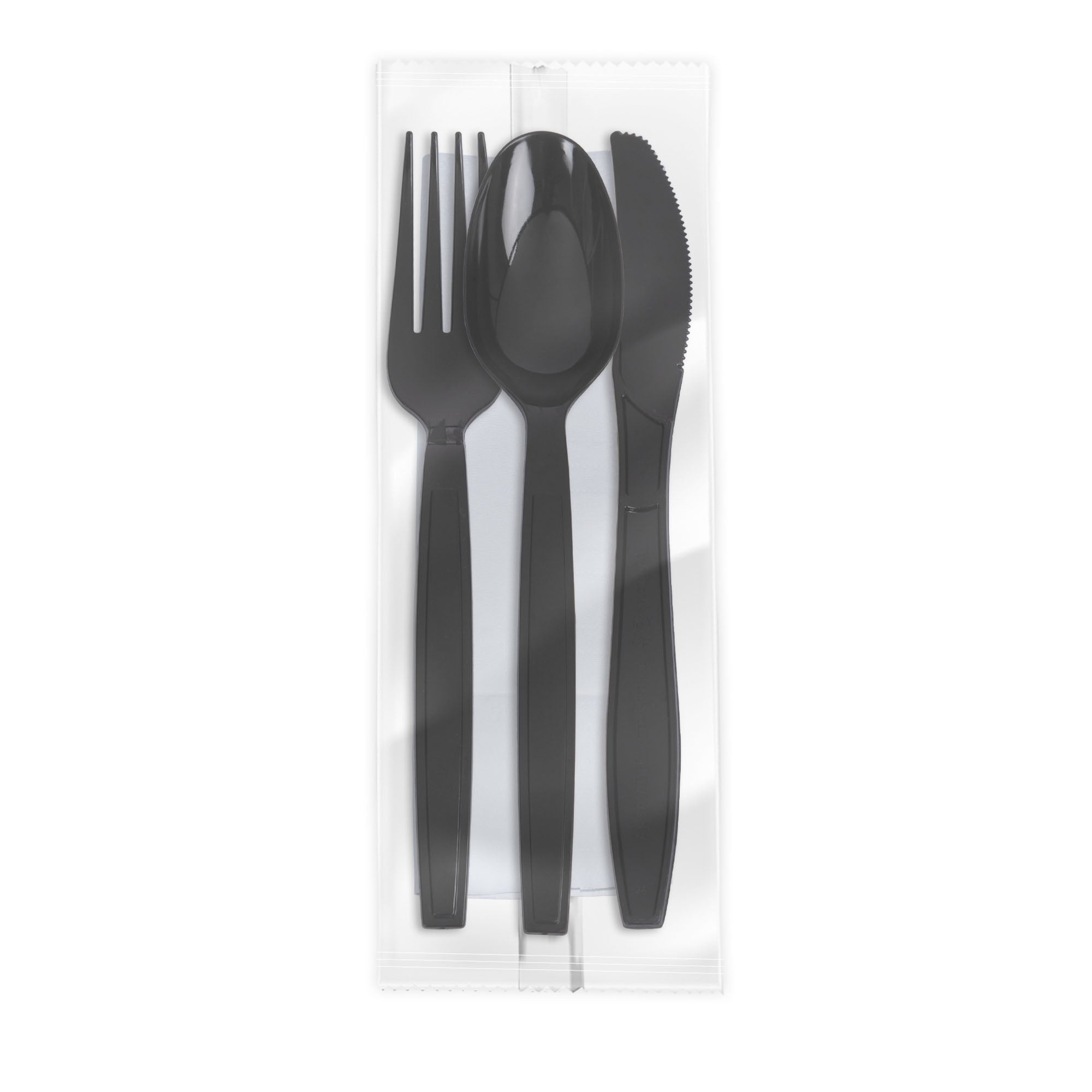 Al Bayader Plastic Black Set (Spoon+Fork+Knife+Napkin) Plastic Wrapped [500sets]