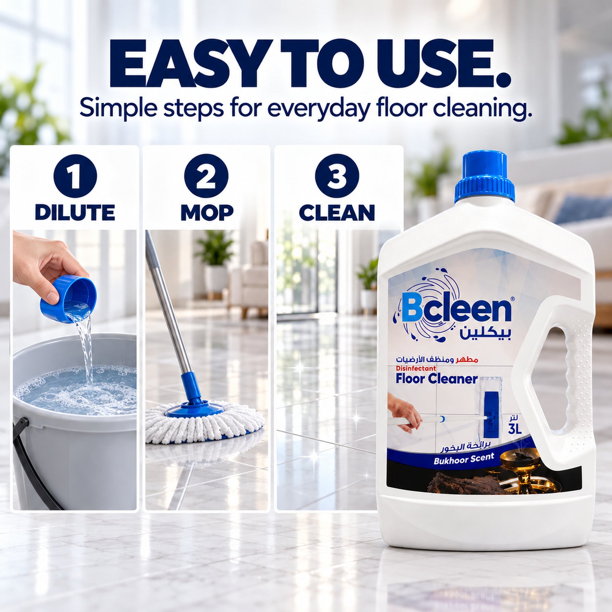 Bcleen Disinfectant Floor Cleaner Bukhoor Scent 3L [1pcs]