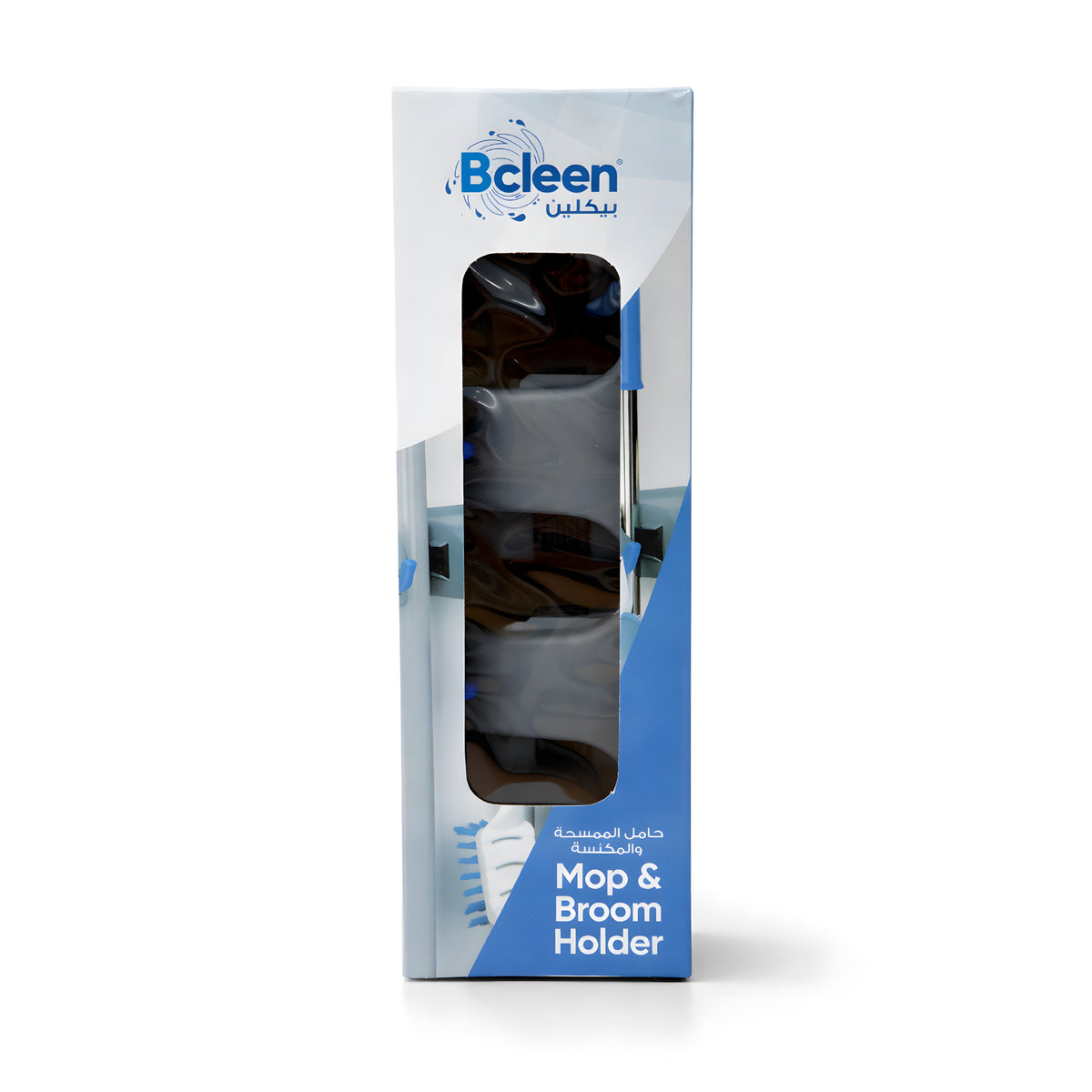 Bcleen Grey Mop & Broom Plastic Holder 27.5x6.2x8.5cm with 3 positions and 4 hangers [1pcs]
