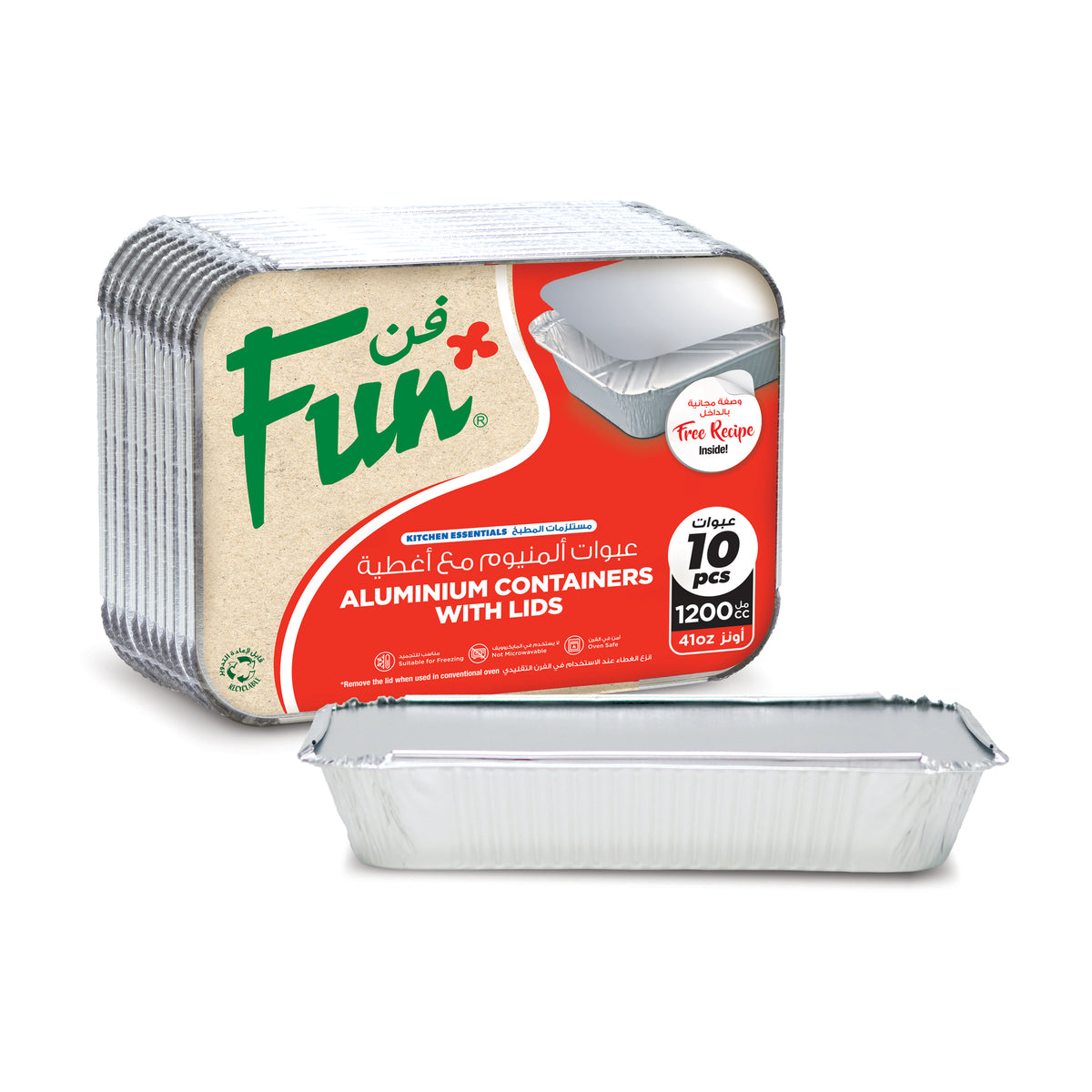 Fun Aluminium Containers With Paper Lids 1200cc [10pcs x 1pkt]