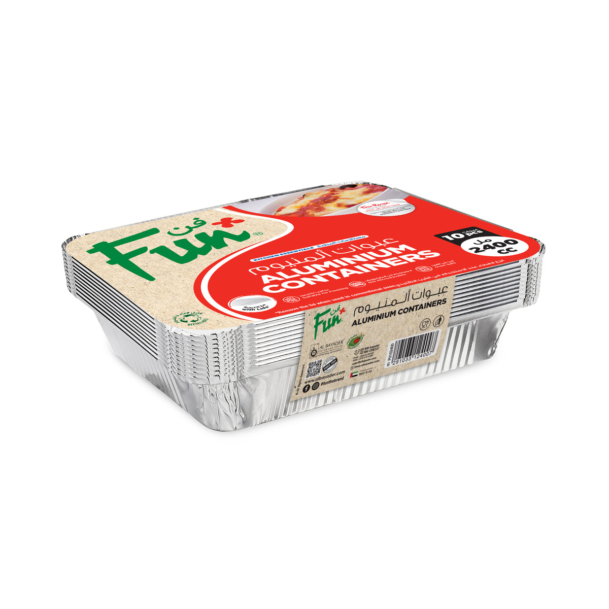 Fun Aluminium Containers With Paper Lids 2400cc [10pcs x 1pkt]