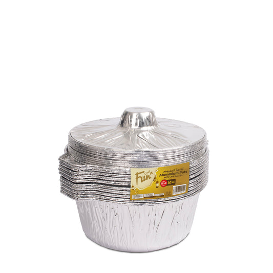 Fun® Aluminium Round Pots 18x8cm with Lids [10pcs x 1pkt]