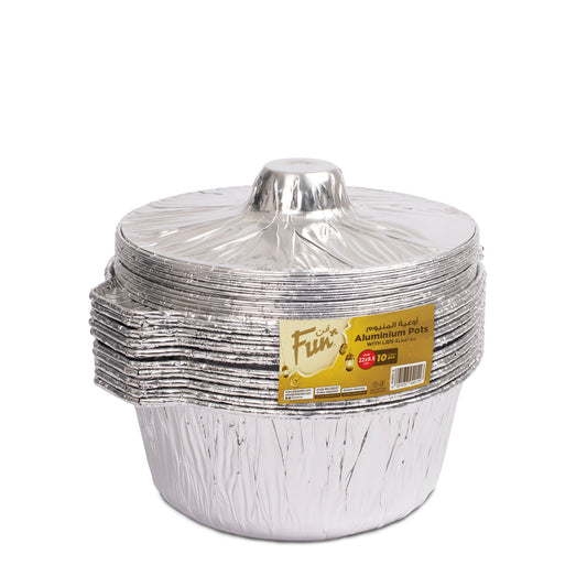 Fun® Aluminium Round Pots 22x9.5cm with Lids [10pcs x 1pkt]