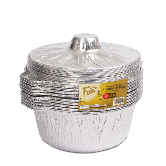 Fun® Aluminium Round Pots 26x12cm with Lids [10pcs x 1pkt]