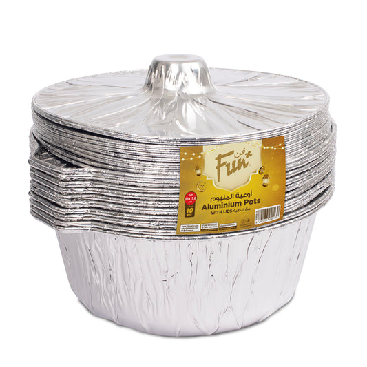 Fun® Aluminium Round Pots 35x11.8cm with Lids (7600ml) [10pcs x 1pkt]