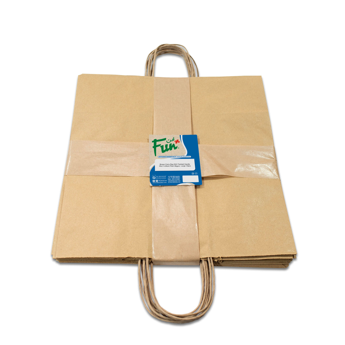 Fun Brown Carry Bags with Twisted Handle 35x34x17cm [10pcs x 1pkt]