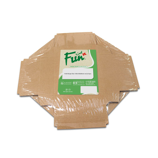 Fun® Kraft Burger Boxes 120x120x85mm with Lids [5pcs x 1pkt]