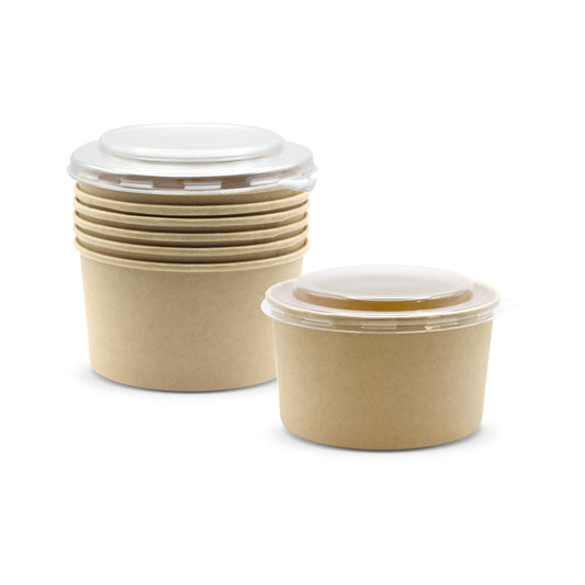 Fun® Kraft Paper Multipurpose Containers with Clear Lids 1000ml [6pcs x 1pkt]