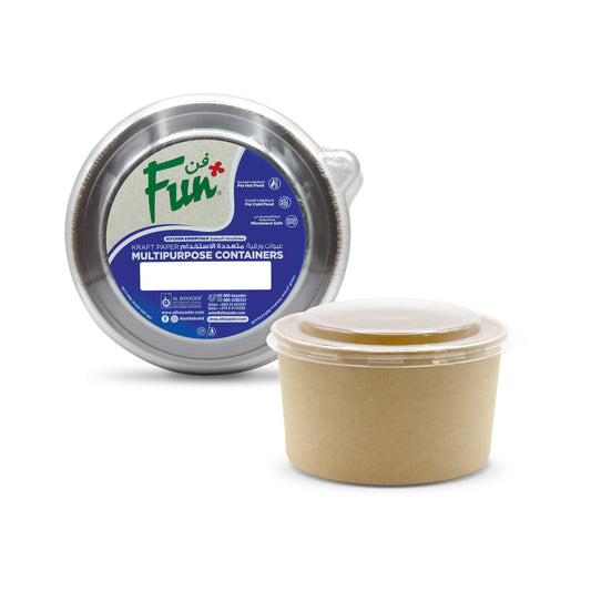 Fun® Kraft Paper Multipurpose Containers with Clear Lids 1000ml [6pcs x 1pkt]