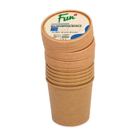 Fun® Kraft Multipurpose Bowls 32oz with Lids [25pcs x1pkt]