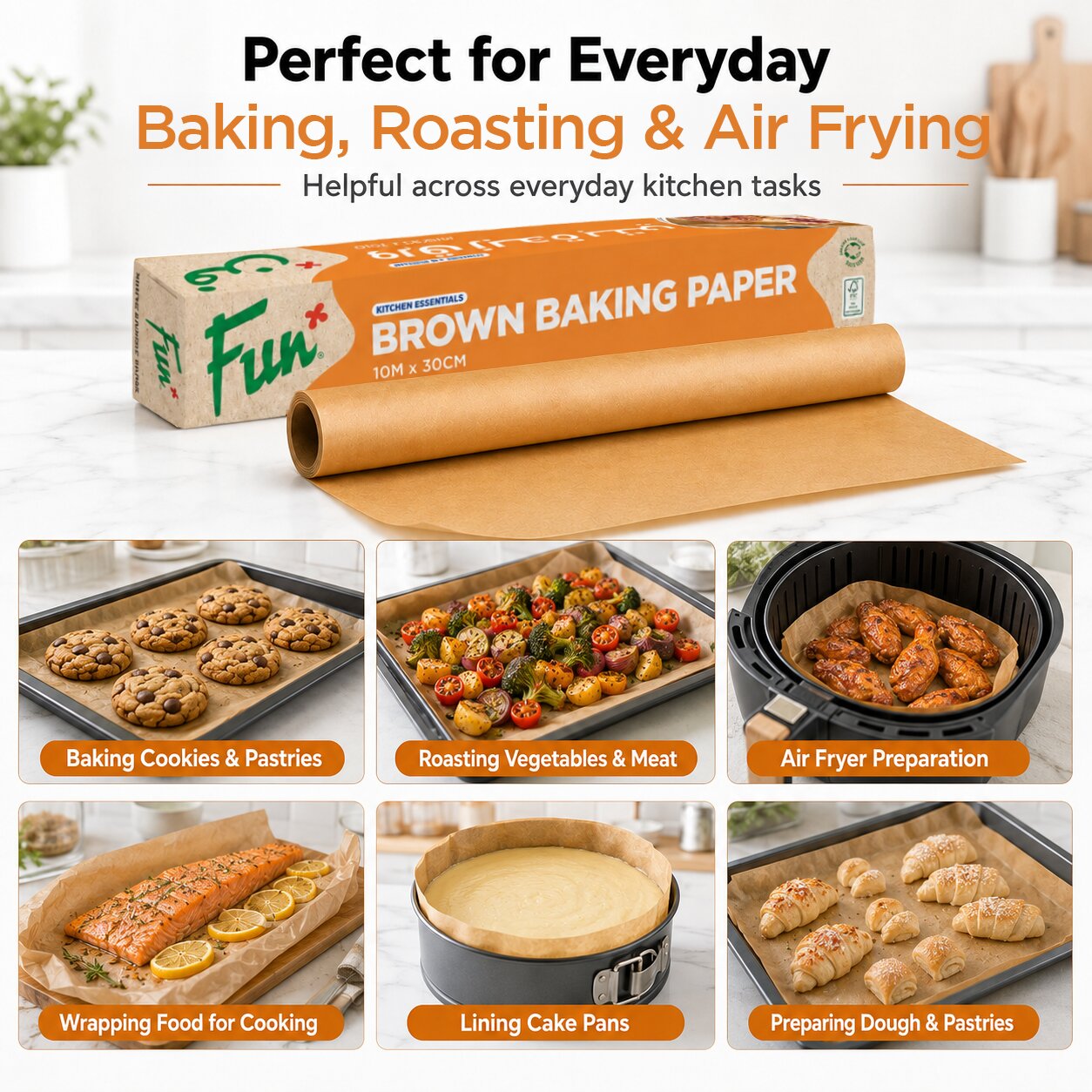 Fun Brown Silicone-Coated Baking Paper Roll 10m x 30cm [1rl x 1pkt]