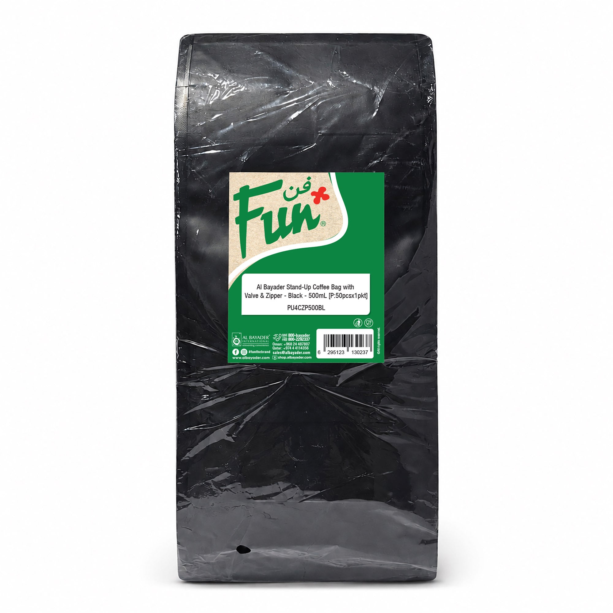 Fun Black Stand-Up Coffee Bag with Valve and Zipper 5000ml [50pcs x1pkt]