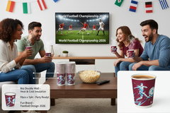 Fun Double Wall Paper Cups 8oz Purple- Football Design [10pcs x 1pkt]