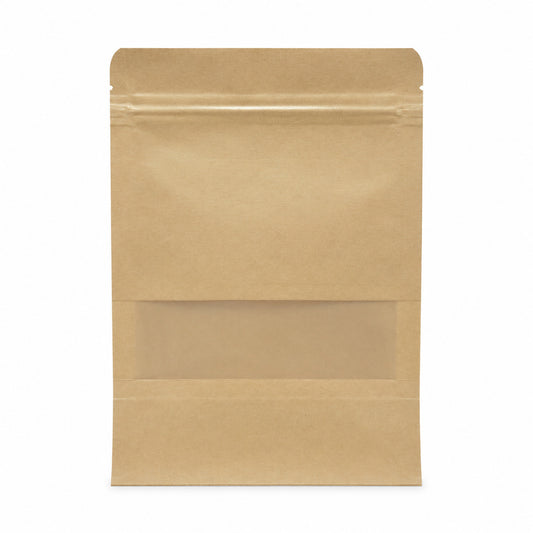 Fun Kraft Paper Stand-Up Pouch with Zipper and Window 10 × 20 + 4cm [50pcs x 1bag]