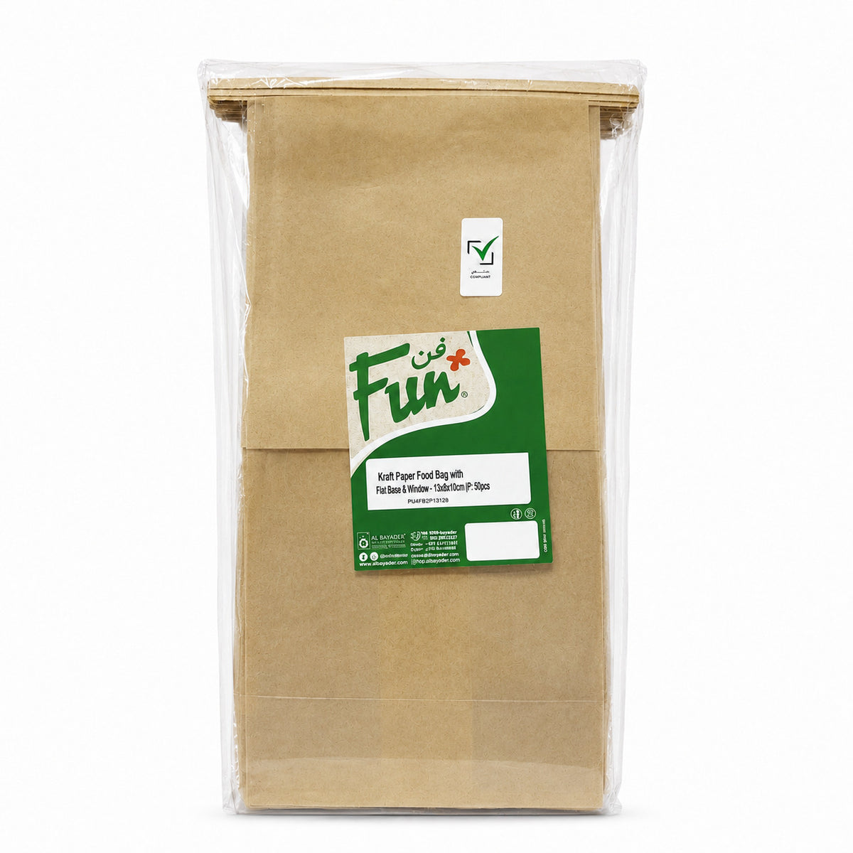 Fun Kraft Paper Food Bags with Flat Base and Window 13 × 28 + 10cm [50pcs × 1bag]