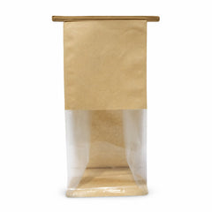 Fun Kraft Paper Food Bags with Flat Base and Window 13 × 28 + 10cm [50pcs × 1bag]