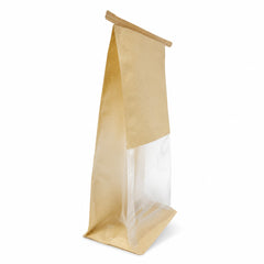 Fun Kraft Paper Food Bags with Flat Base and Window 13 × 28 + 10cm [50pcs × 1bag]