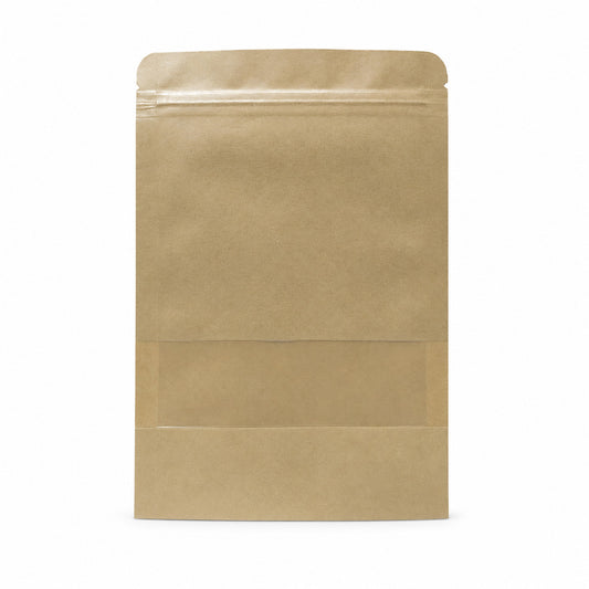 Fun Kraft Paper Stand-Up Pouch with Zipper and Window 15 × 22 + 4cm [50pcs × 1bag]