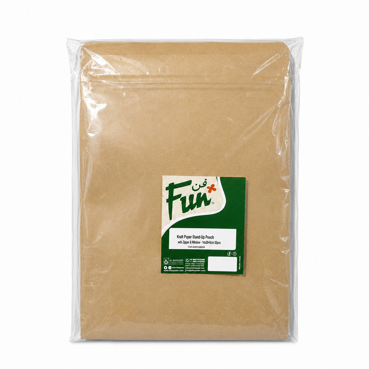 Fun Kraft Paper Stand-Up Pouch with Zipper and Window 18 x 26 + 4cm  [50pcs × 1bag]