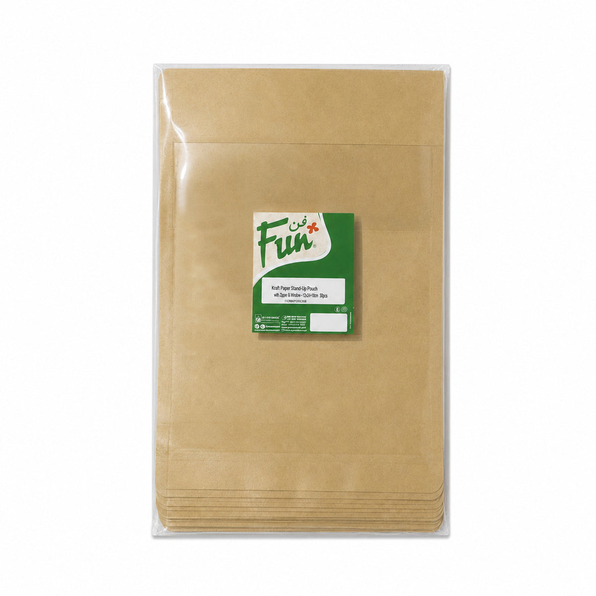 Fun Kraft Paper Stand-Up Pouch with Zipper and Window 20 × 30 + 5cm [50pcs × 1bag]