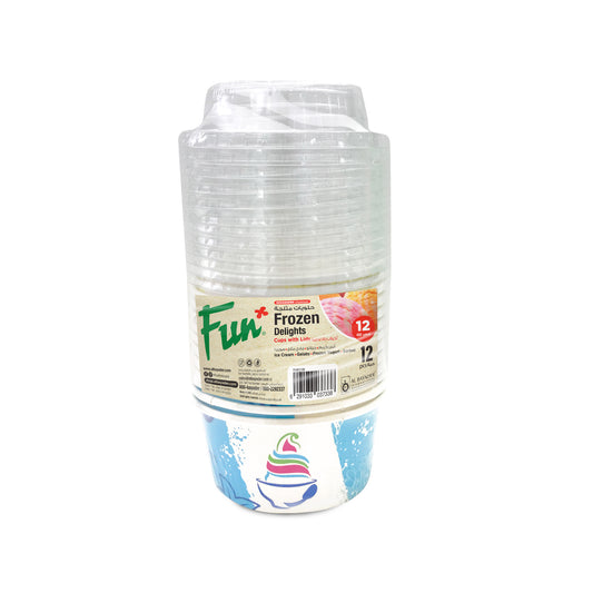 Fun® Ice Cream Blue Cups with Lids 12oz [12pcs x 1pkt]