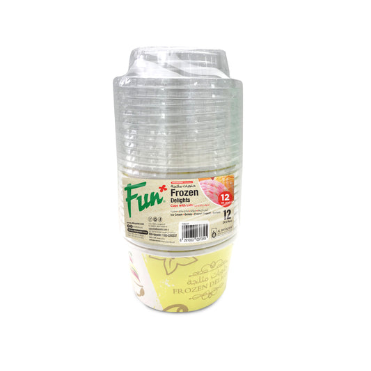 Fun® Ice Cream Yellow Cups with Lids 12oz [12pcs x 1pkt]