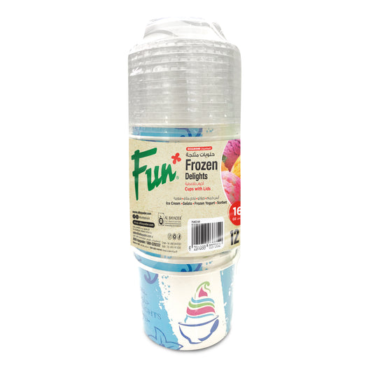 Fun® Ice Cream Blue Cups with Lids 16oz [12pcs x 1pkt]