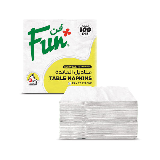 Fun 2-Ply White Table Napkins 25x25cm [100pcs x 1pkt]