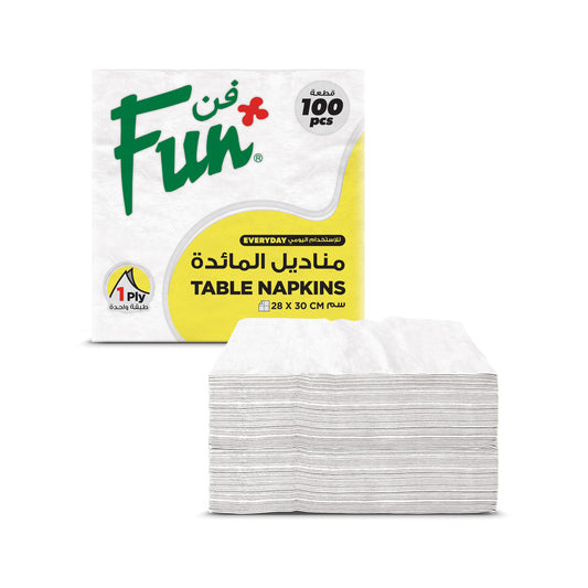 Fun® 1-Ply White Table Napkins 28x30cm [100pcs x 1pkt]