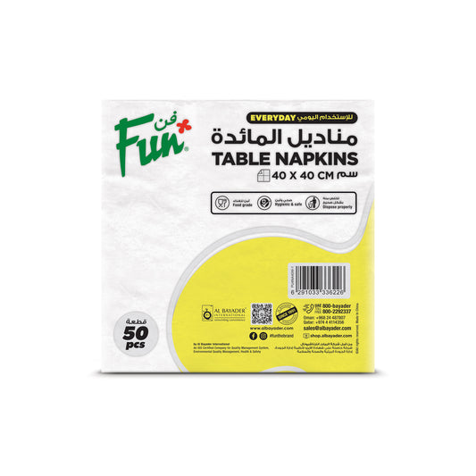 Fun 2-Ply White Table Napkins 40x40cm [50pcs x 1pkt]