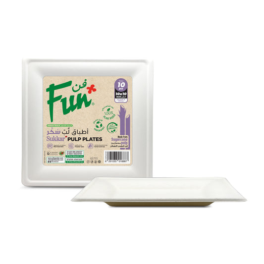 Fun® Sukkar Pulp White Square Plates 10x10in [10pcs x 1pkt]