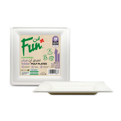 Fun® Sukkar Pulp White Square Plates 10x10in [10pcs x 1pkt]