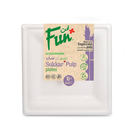 Fun® Sukkar Pulp Square Plates 6x6in [10pcs x 1pkt]