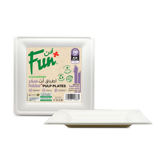 Fun® Sukkar Pulp White Square Plates 8x8in [10pcs x 1pkt]