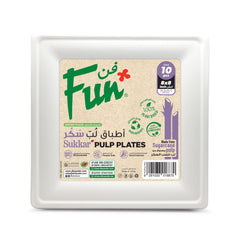 Fun Sukkar Pulp White Square Plates 8x8in [10pcs x 1pkt]