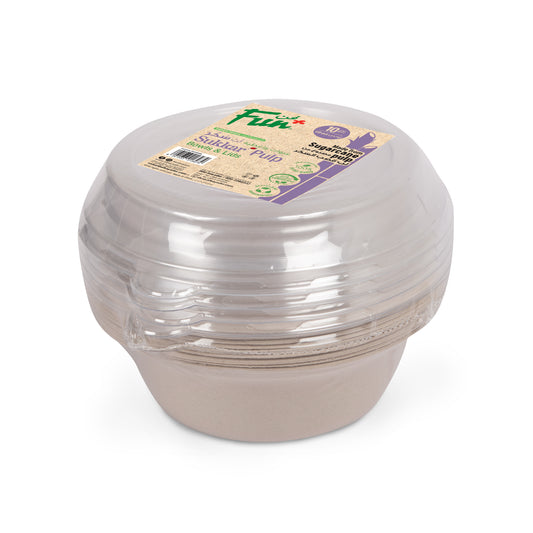 Fun® Sukkar Pulp Bowls 16oz with Lids [10pcs x 1pkt]