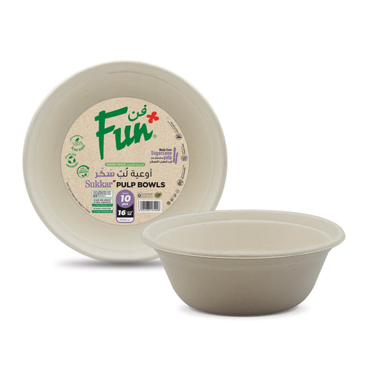 Fun® Sukkar Pulp Bowls 16oz [10pcs x 1pkt]