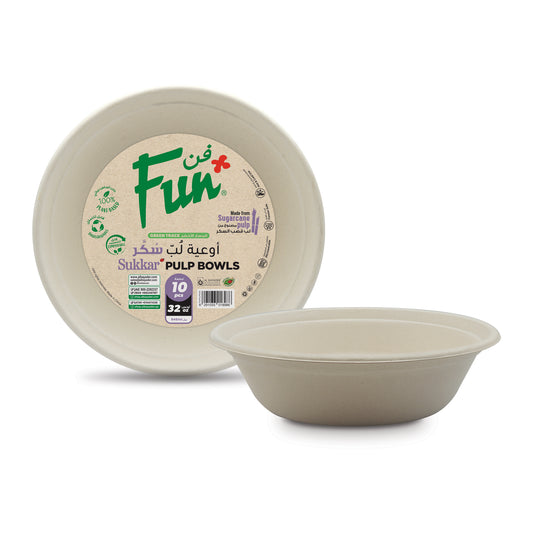 Fun® Sukkar Pulp Bowls 32oz [10pcs x 1pkt]