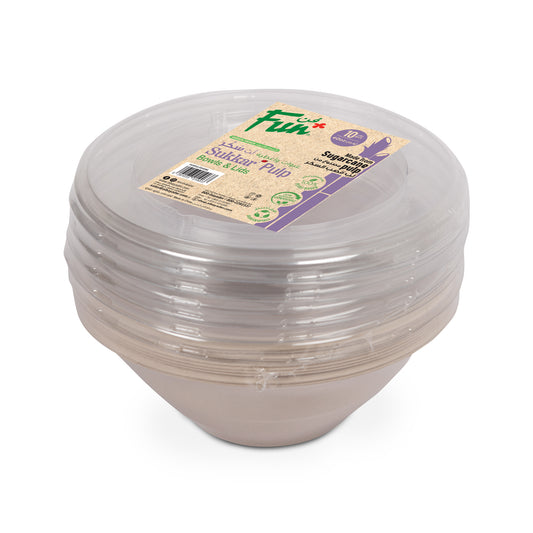 Fun® Sukkar Pulp Bowls 40oz with Lids [10pcs x 1pkt]