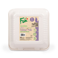 Fun Sukkar Pulp Clamshell 3-Comp. Boxes 9x9in [5pcsx1pkt]