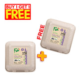 Fun® 1+1Free 3-Comp. Biodegradable Natural Moulded-Fibre Clamshell Box 9x9in [P: 5pcsx2pkts]