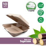 Fun® 1+1Free 3-Comp. Biodegradable Natural Moulded-Fibre Clamshell Box 9x9in [P: 5pcsx2pkts]