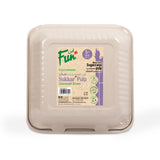 Fun® 3-Comp. Biodegradable Natural Moulded-Fibre Clamshell Box N 9x9in [P:5pcsx1pkt]