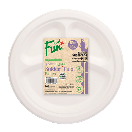 Fun® Sukkar Pulp 3-Comp. Plates 10in [50pcs x 1pkt]
