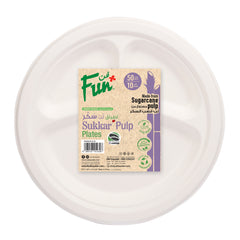 Fun Sukkar Pulp 3-Comp. Plates 10in [50pcs x 1pkt]