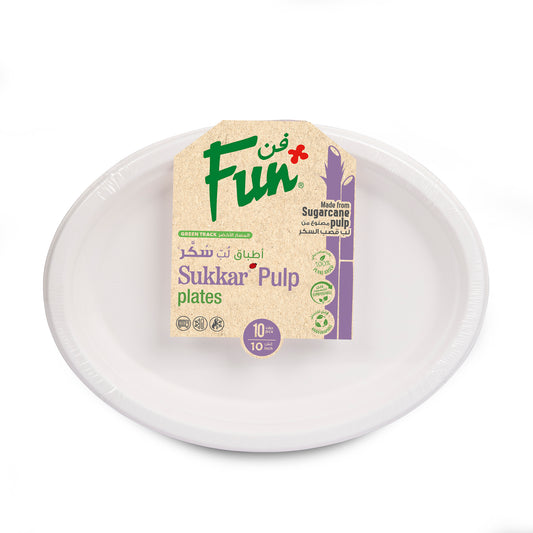 Fun® Sukkar Pulp Oval Plates 10in [10pcs x 1pkt]